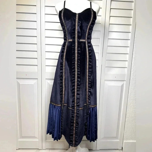 Self Portrait SZ 0 Blue Velvet Paneled Dress - Picture 3 of 14